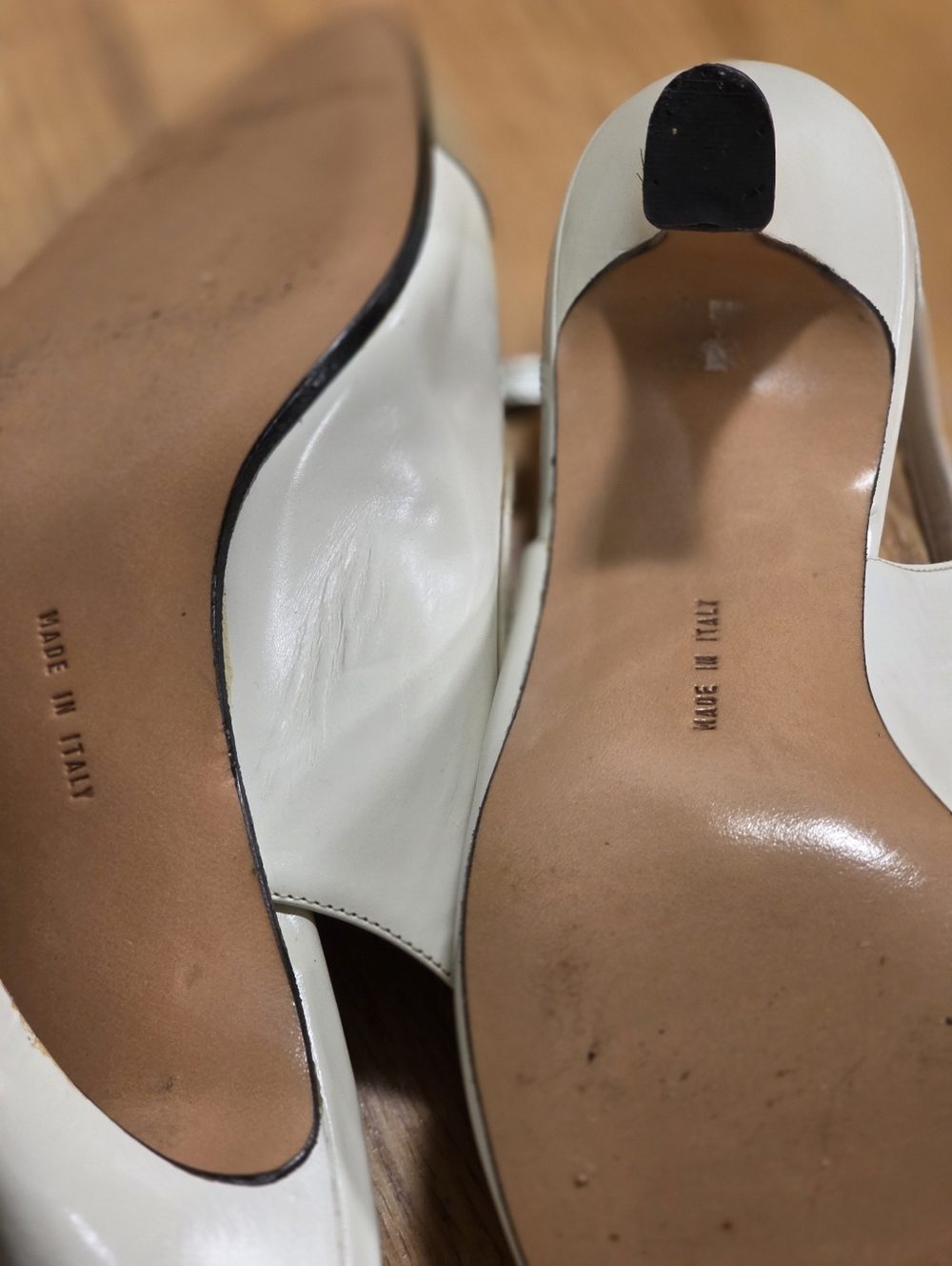 Salvatore Ferragamo Cream and Tan Leather Slingback 2 In a heels - Picture 3 of 5